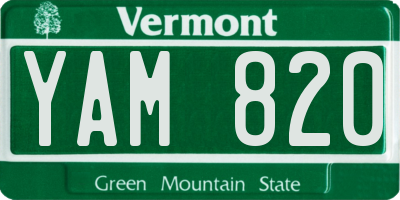 VT license plate YAM820