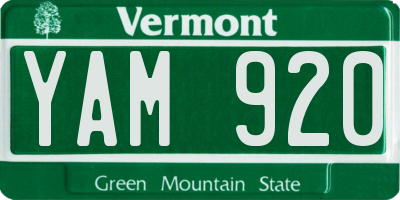 VT license plate YAM920