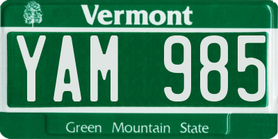 VT license plate YAM985