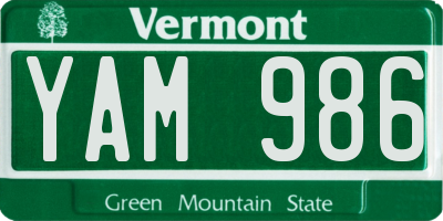 VT license plate YAM986