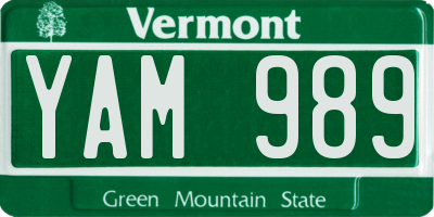 VT license plate YAM989