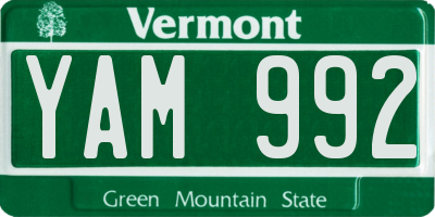 VT license plate YAM992