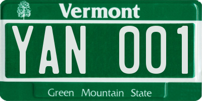 VT license plate YAN001