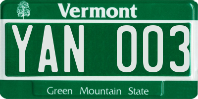 VT license plate YAN003