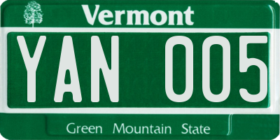 VT license plate YAN005
