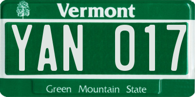 VT license plate YAN017