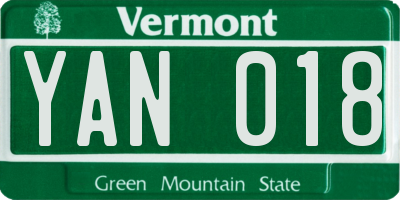 VT license plate YAN018