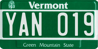VT license plate YAN019