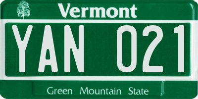 VT license plate YAN021