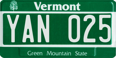 VT license plate YAN025