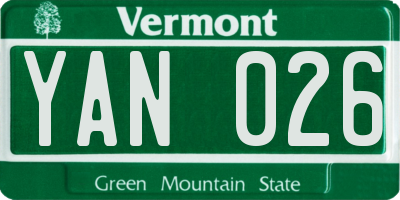 VT license plate YAN026