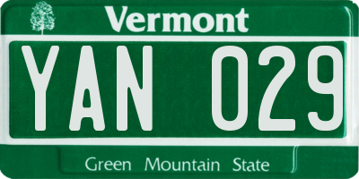 VT license plate YAN029