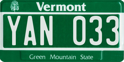 VT license plate YAN033