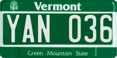 VT license plate YAN036