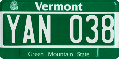VT license plate YAN038