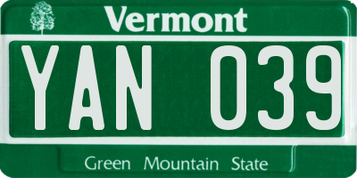 VT license plate YAN039