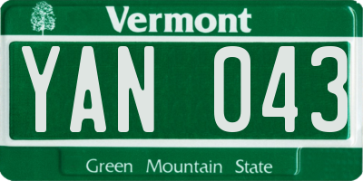 VT license plate YAN043