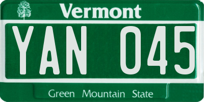 VT license plate YAN045