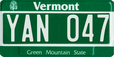 VT license plate YAN047