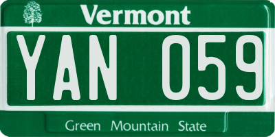 VT license plate YAN059