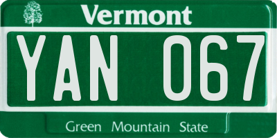 VT license plate YAN067