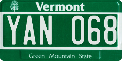 VT license plate YAN068