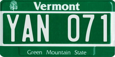 VT license plate YAN071