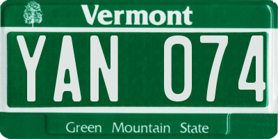 VT license plate YAN074