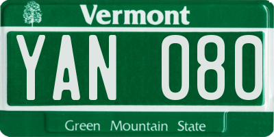 VT license plate YAN080