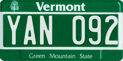 VT license plate YAN092