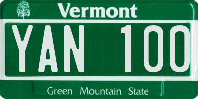 VT license plate YAN100