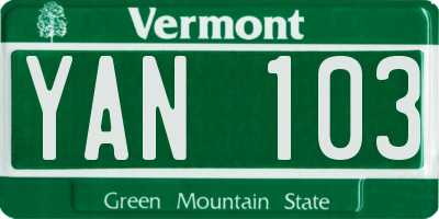 VT license plate YAN103
