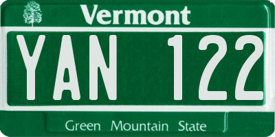 VT license plate YAN122