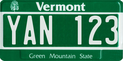 VT license plate YAN123