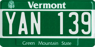VT license plate YAN139