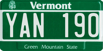 VT license plate YAN190