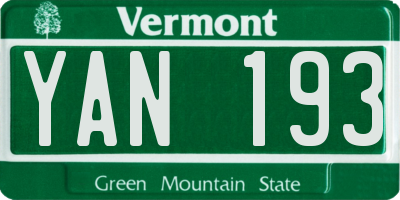 VT license plate YAN193