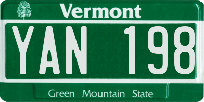 VT license plate YAN198