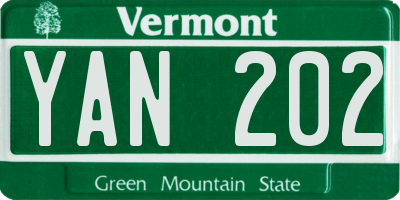 VT license plate YAN202
