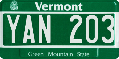 VT license plate YAN203
