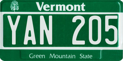 VT license plate YAN205