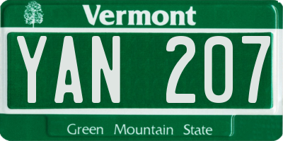 VT license plate YAN207