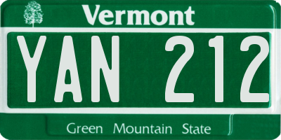 VT license plate YAN212