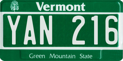 VT license plate YAN216