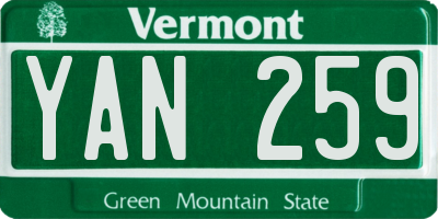 VT license plate YAN259