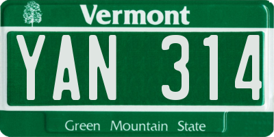 VT license plate YAN314