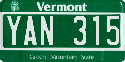 VT license plate YAN315