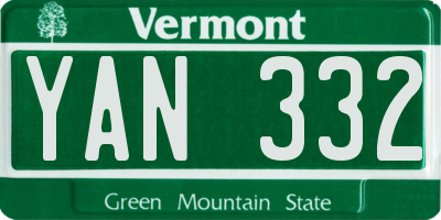 VT license plate YAN332