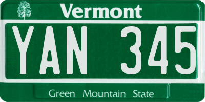 VT license plate YAN345