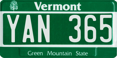 VT license plate YAN365